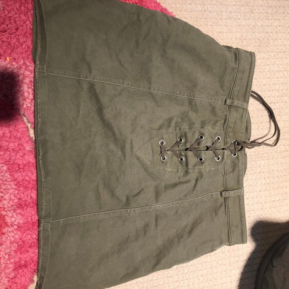 Forever 21 Army Green Lace Up Mini Skirt